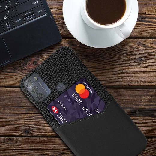 Motorola Moto G50 Hoesje met Kaartsleuf Kunstleer Back Cover Zwart afbeelding 2