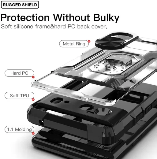 Google Pixel 6 Hoesje Hybride Kickstand Back Cover Zwart afbeelding 4