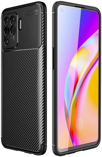 Oppo A94 Hoesje Siliconen Carbon TPU Back Cover Zwart afbeelding 4
