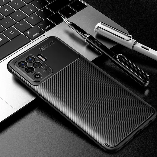 Oppo A94 Hoesje Siliconen Carbon TPU Back Cover Zwart afbeelding 5