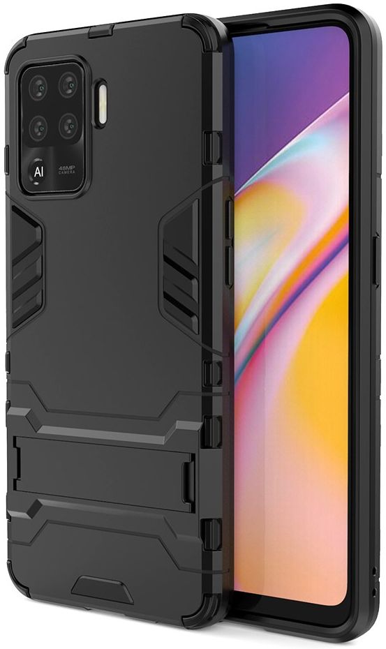 Oppo A94 Hoesje Shock Proof Hybride Back Cover met Kickstand Zwart afbeelding 1