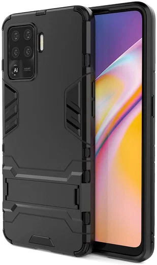 Oppo A94 Hoesje Shock Proof Hybride Back Cover met Kickstand Zwart afbeelding 1
