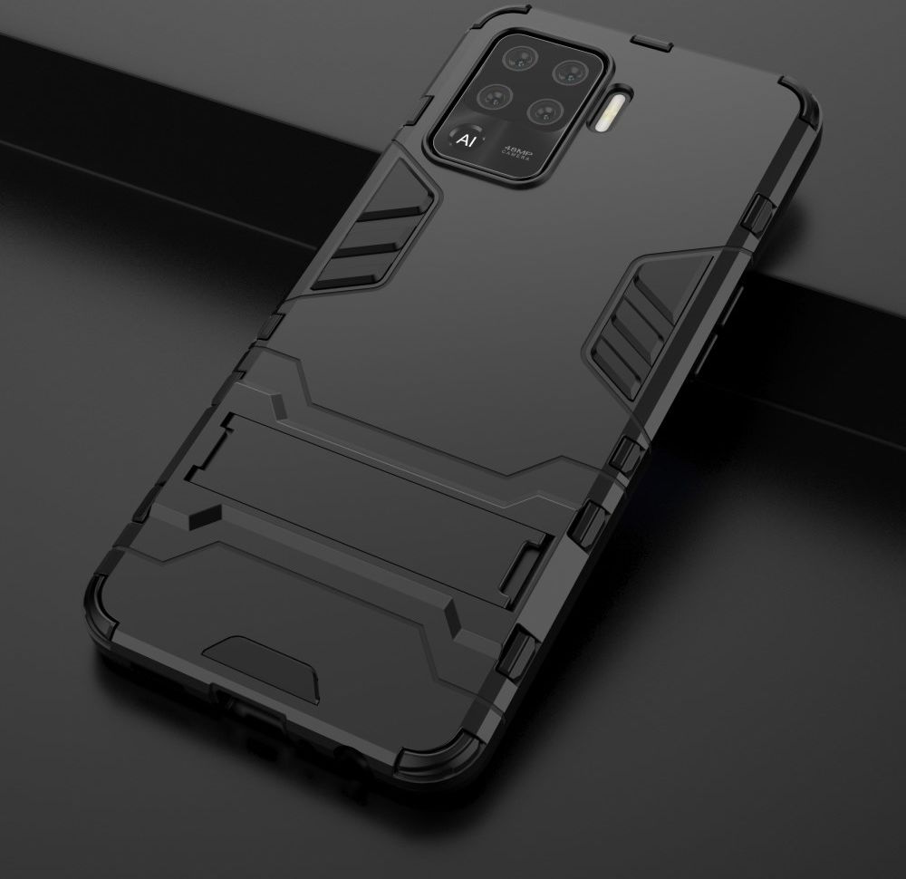 Oppo A94 Hoesje Shock Proof Hybride Back Cover met Kickstand Zwart afbeelding 9