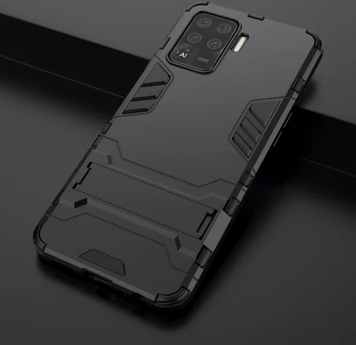 Oppo A94 Hoesje Shock Proof Hybride Back Cover met Kickstand Zwart afbeelding 9