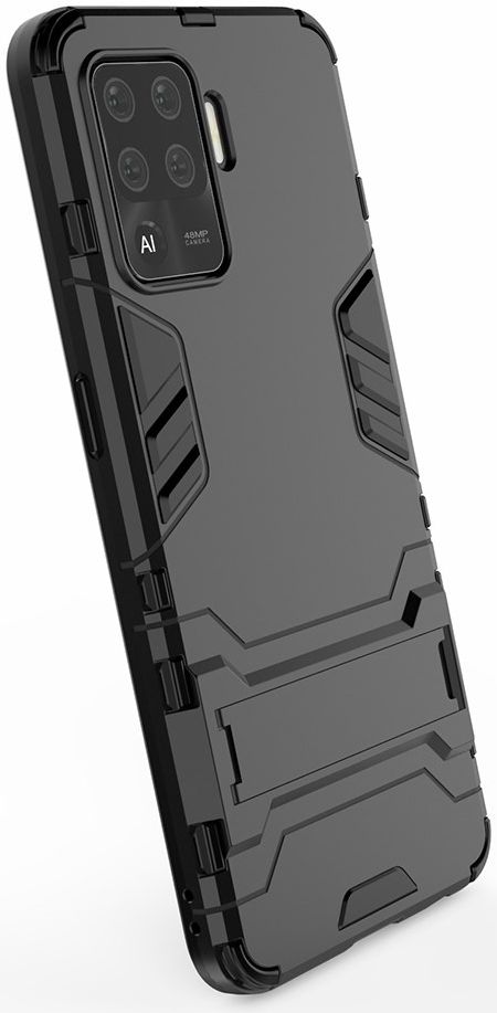 Oppo A94 Hoesje Shock Proof Hybride Back Cover met Kickstand Zwart afbeelding 6