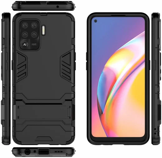 Oppo A94 Hoesje Shock Proof Hybride Back Cover met Kickstand Zwart afbeelding 8
