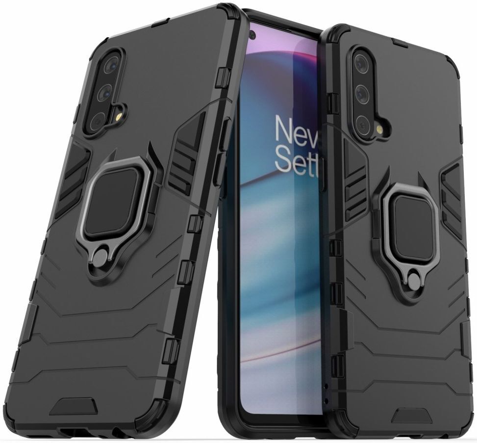 OnePlus Nord CE 5G Hoesje met Metalen Magnetische Ring Kickstand Zwart afbeelding 2