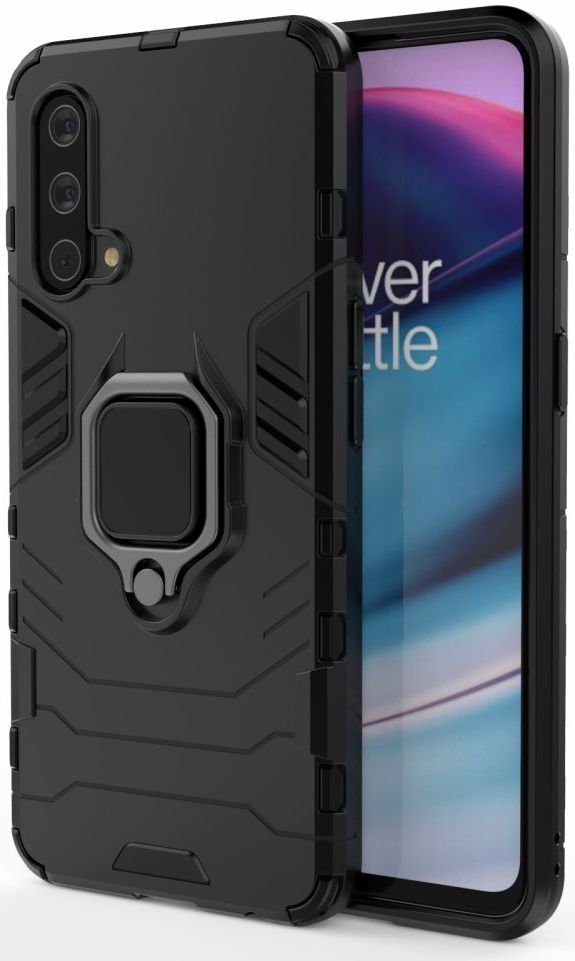 OnePlus Nord CE 5G Hoesje met Metalen Magnetische Ring Kickstand Zwart afbeelding 1