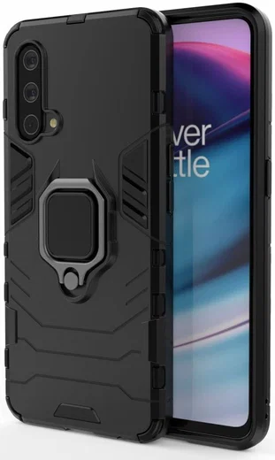 OnePlus Nord CE 5G Hoesje met Metalen Magnetische Ring Kickstand Zwart afbeelding 1