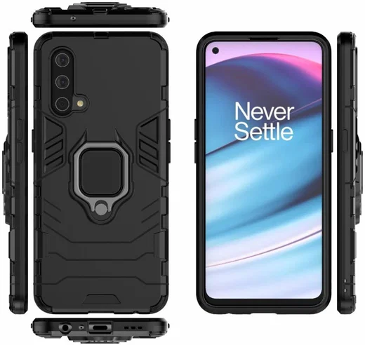 OnePlus Nord CE 5G Hoesje met Metalen Magnetische Ring Kickstand Zwart afbeelding 8