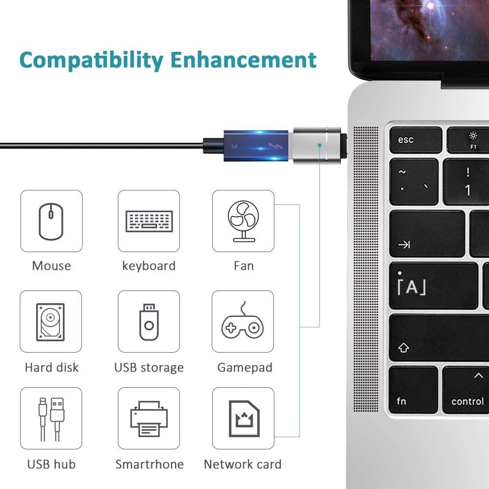 Universele USB-C naar USB-A Adapter On The Go Converter Grijs afbeelding 6