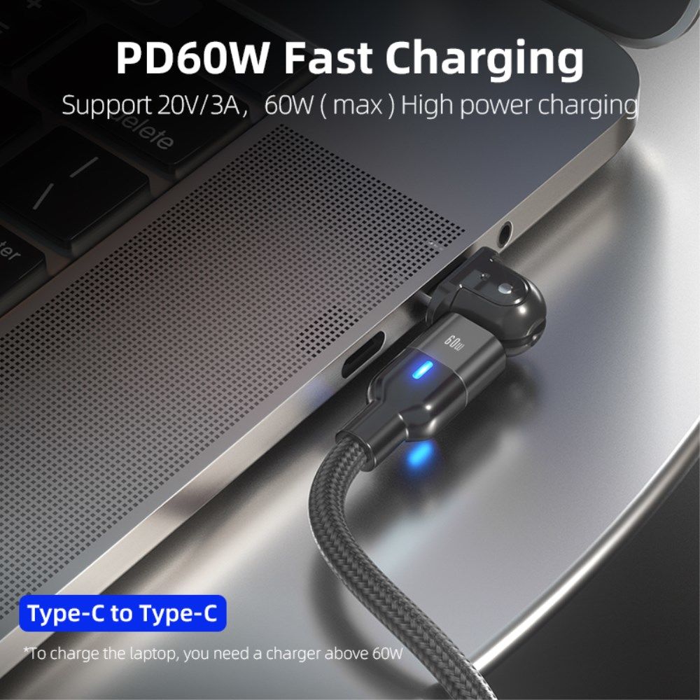 2-in-1 USB-A / USB-C naar USB-C Kabel 60W Power Delivery 2M Paars afbeelding 4