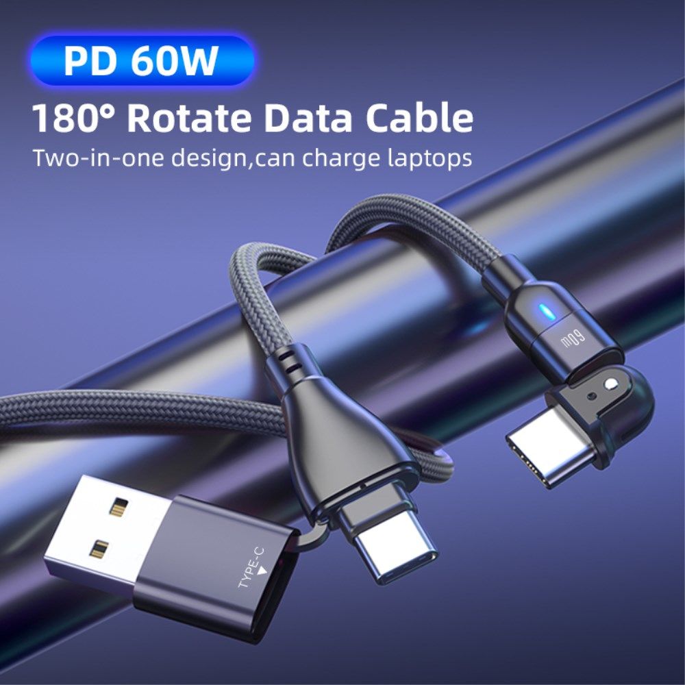2-in-1 USB-A / USB-C naar USB-C Kabel 60W Power Delivery 2M Paars afbeelding 3