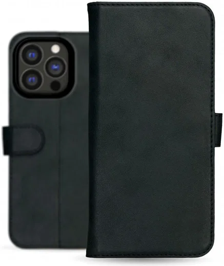 Rosso Deluxe Apple iPhone 13 Pro Hoesje Echt Leer Book Case Zwart afbeelding 12