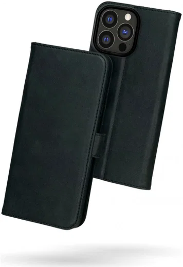 Rosso Deluxe Apple iPhone 13 Pro Hoesje Echt Leer Book Case Zwart afbeelding 2