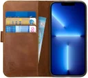 Rosso Deluxe Apple iPhone 13 Pro Hoesje Echt Leer Book Case Bruin