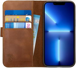 Rosso Deluxe Apple iPhone 13 Pro Hoesje Echt Leer Book Case Bruin afbeelding