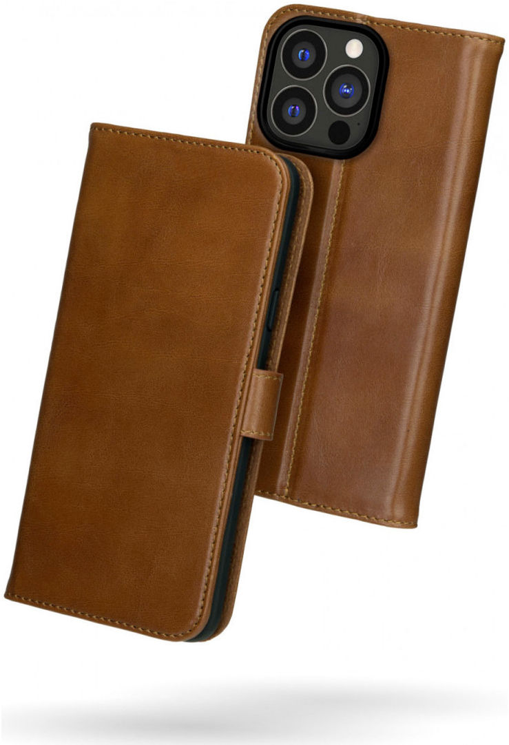 Rosso Deluxe Apple iPhone 13 Pro Hoesje Echt Leer Book Case Bruin afbeelding 2