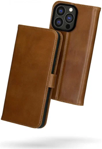 Rosso Deluxe Apple iPhone 13 Pro Hoesje Echt Leer Book Case Bruin afbeelding 2