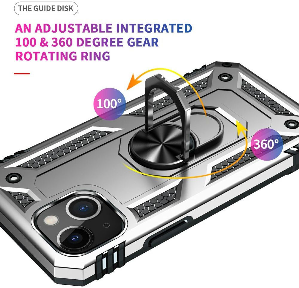 Apple iPhone 13 Mini Hoesje Hybride Kickstand Back Cover Zilver afbeelding 6