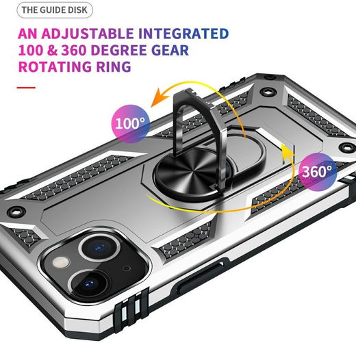 Apple iPhone 13 Mini Hoesje Hybride Kickstand Back Cover Zilver afbeelding 6