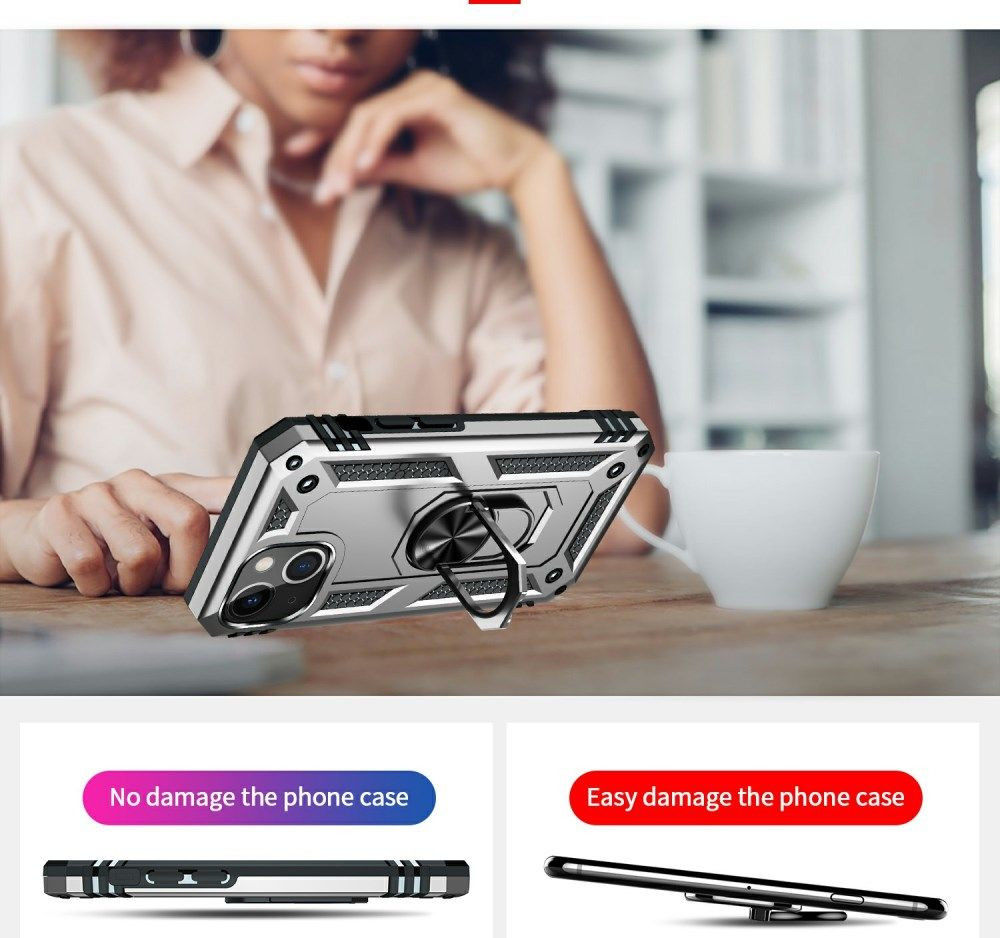 Apple iPhone 13 Mini Hoesje Hybride Kickstand Back Cover Zilver afbeelding 7