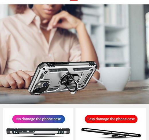 Apple iPhone 13 Mini Hoesje Hybride Kickstand Back Cover Zilver afbeelding 7