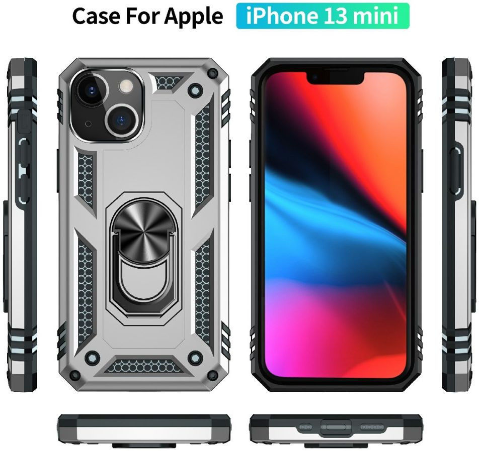 Apple iPhone 13 Mini Hoesje Hybride Kickstand Back Cover Zilver afbeelding 9