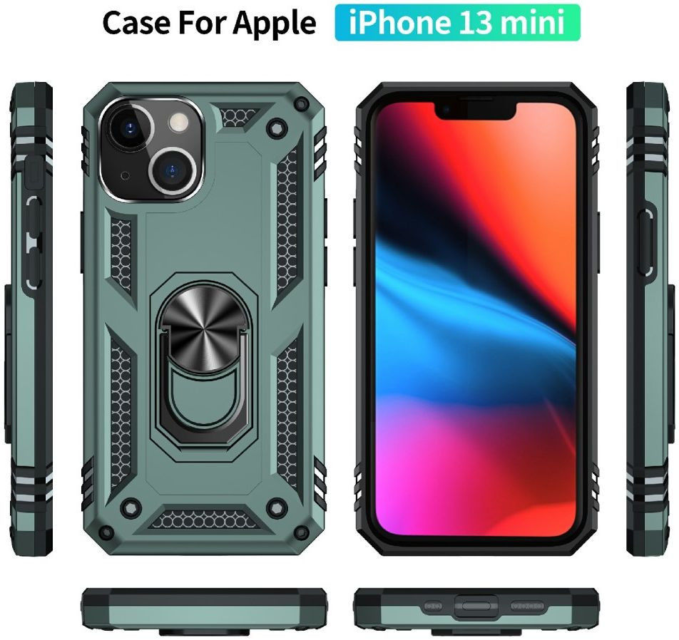 Apple iPhone 13 Mini Hoesje Hybride Kickstand Back Cover Groen afbeelding 9