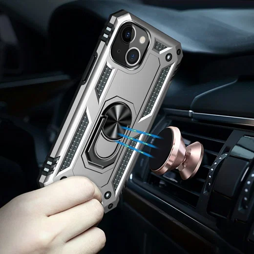 Apple iPhone 13 Hoesje Hybride Kickstand Back Cover Zilver afbeelding 4