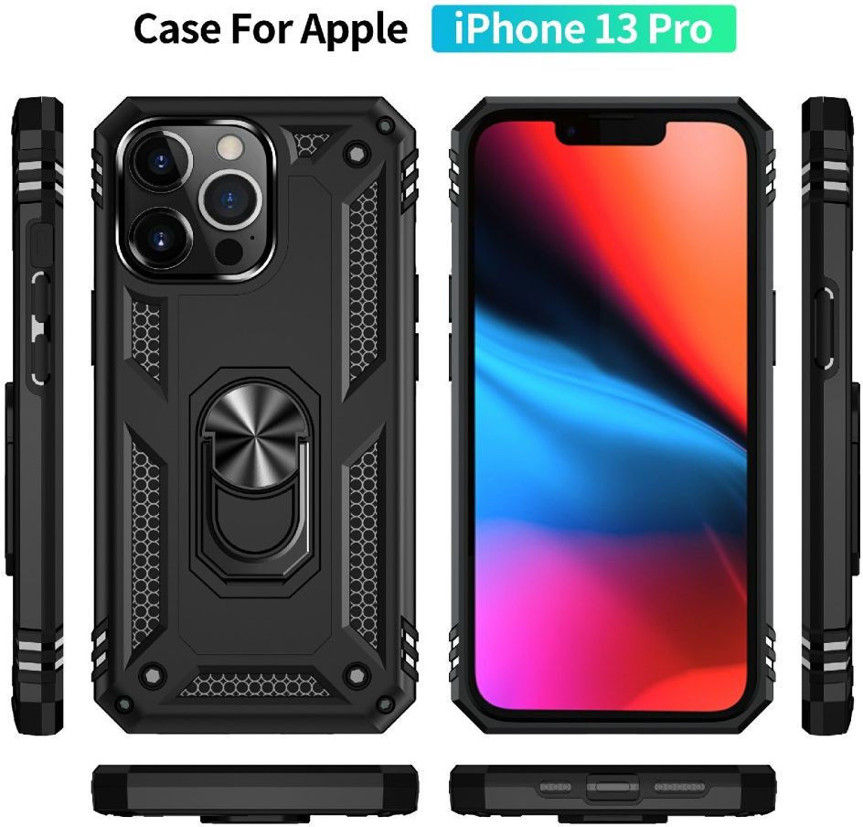 Apple iPhone 13 Pro Hoesje Hybride Kickstand Back Cover Zwart afbeelding 9