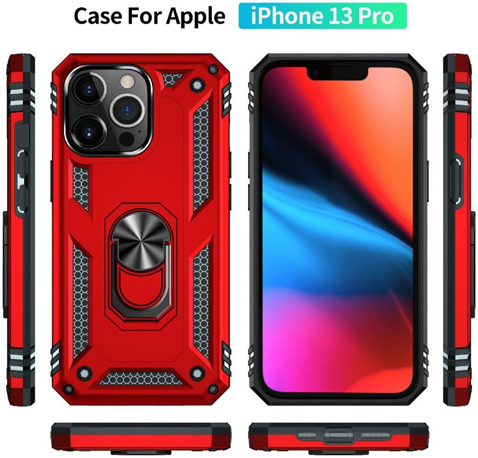 Apple iPhone 13 Pro Hoesje Hybride Kickstand Back Cover Rood afbeelding 8
