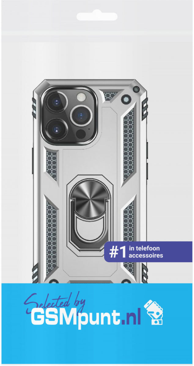 Apple iPhone 13 Pro Hoesje Hybride Kickstand Back Cover Zilver afbeelding 3