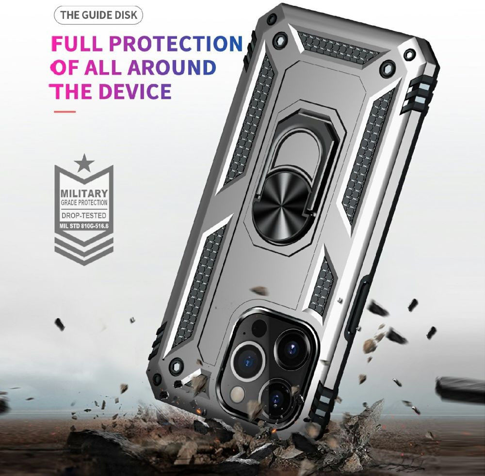 Apple iPhone 13 Pro Hoesje Hybride Kickstand Back Cover Zilver afbeelding 4