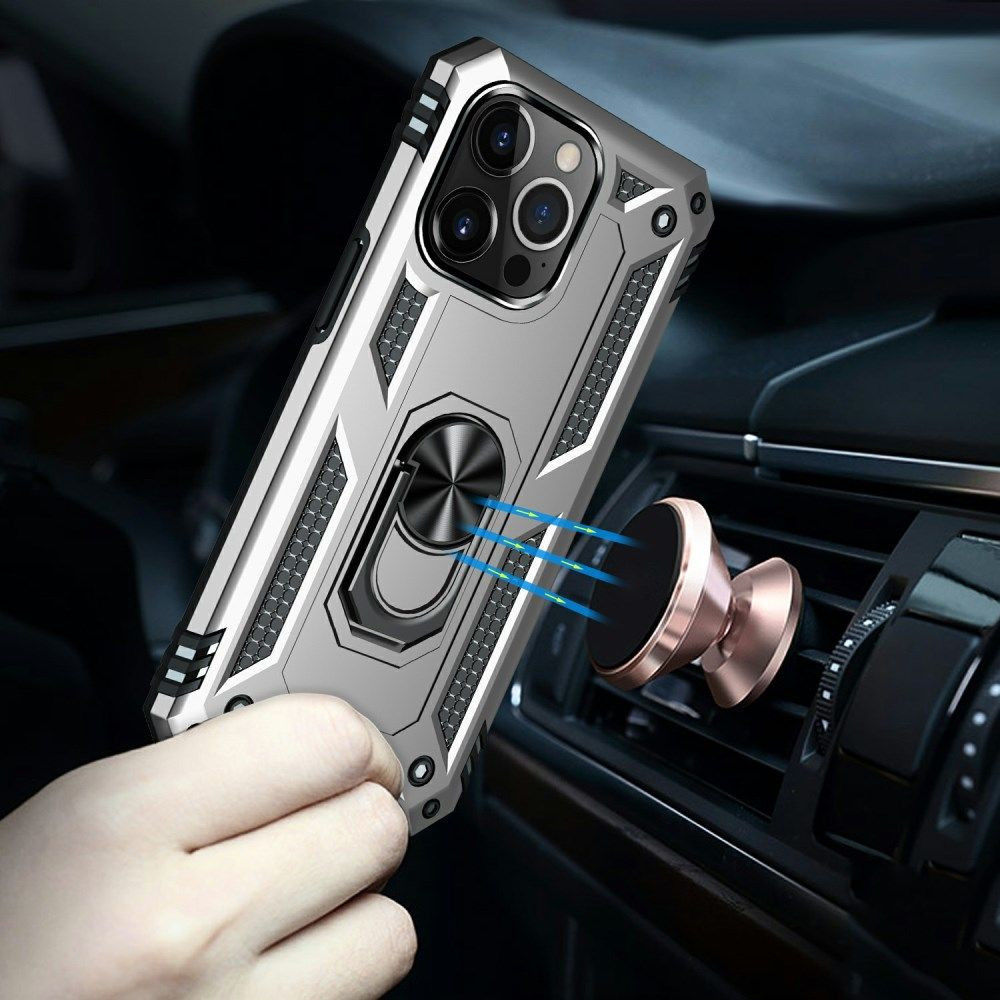 Apple iPhone 13 Pro Hoesje Hybride Kickstand Back Cover Zilver afbeelding 6