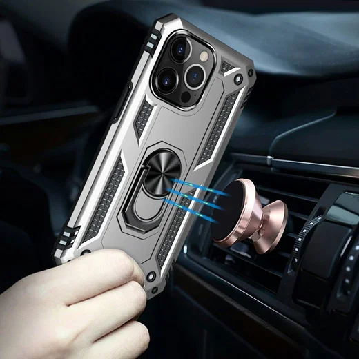 Apple iPhone 13 Pro Hoesje Hybride Kickstand Back Cover Zilver afbeelding 6