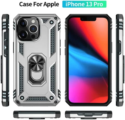 Apple iPhone 13 Pro Hoesje Hybride Kickstand Back Cover Zilver afbeelding 8