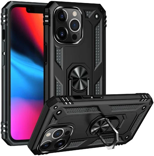 Apple iPhone 13 Pro Max Hoesje Hybride Kickstand Back Cover Zwart afbeelding 2
