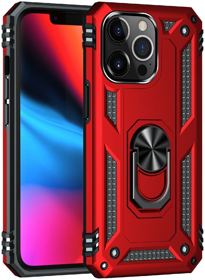 Apple iPhone 13 Pro Max Hoesje Hybride Kickstand Back Cover Rood afbeelding 1