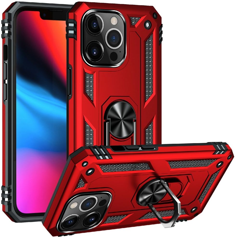 Apple iPhone 13 Pro Max Hoesje Hybride Kickstand Back Cover Rood afbeelding 2