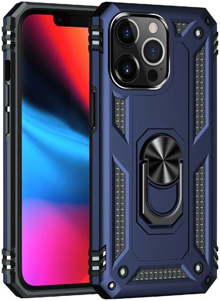 Apple iPhone 13 Pro Max Hoesje Hybride Kickstand Back Cover Blauw afbeelding 1