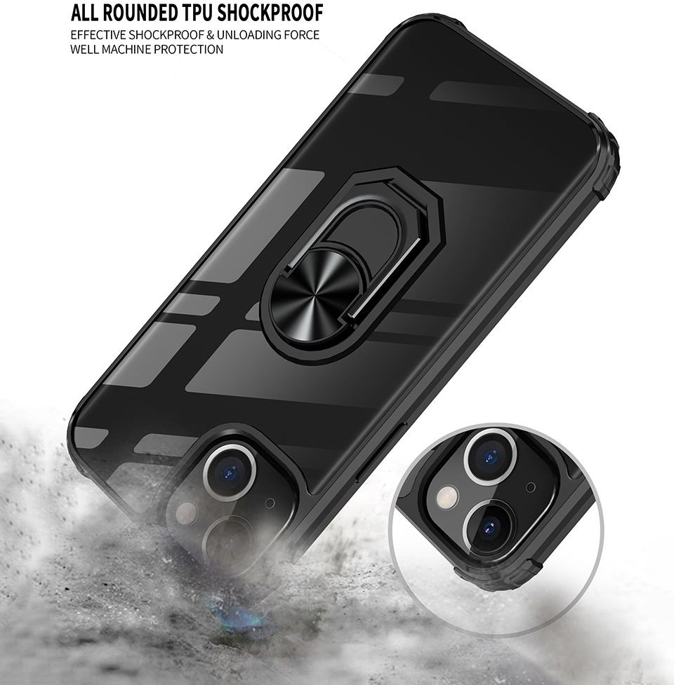 Apple iPhone 13 Mini Hoesje Hybride Kickstand Cover Transparant/Zwart afbeelding 4