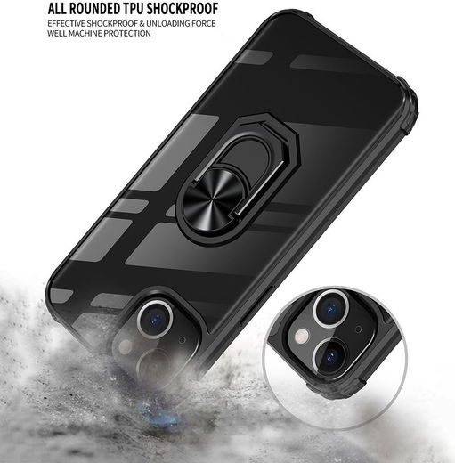 Apple iPhone 13 Mini Hoesje Hybride Kickstand Cover Transparant/Zwart afbeelding 4