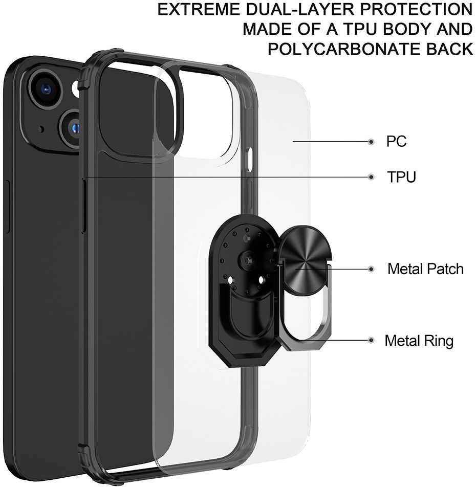 Apple iPhone 13 Mini Hoesje Hybride Kickstand Cover Transparant/Zwart afbeelding 8