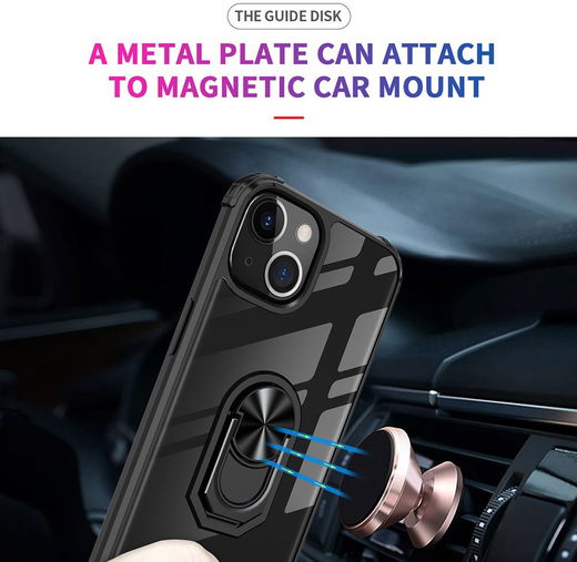 Apple iPhone 13 Mini Hoesje Hybride Kickstand Cover Transparant/Zwart afbeelding 5