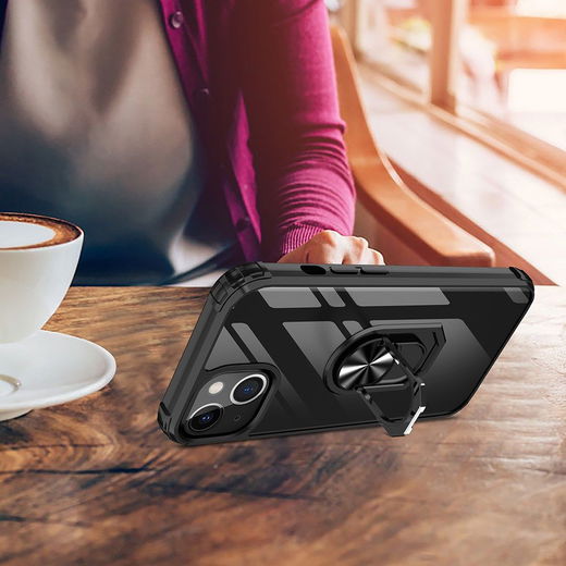 Apple iPhone 13 Mini Hoesje Hybride Kickstand Cover Transparant/Zwart afbeelding 9