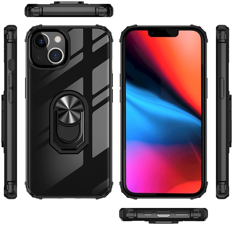 Apple iPhone 13 Mini Hoesje Hybride Kickstand Cover Transparant/Zwart afbeelding 10