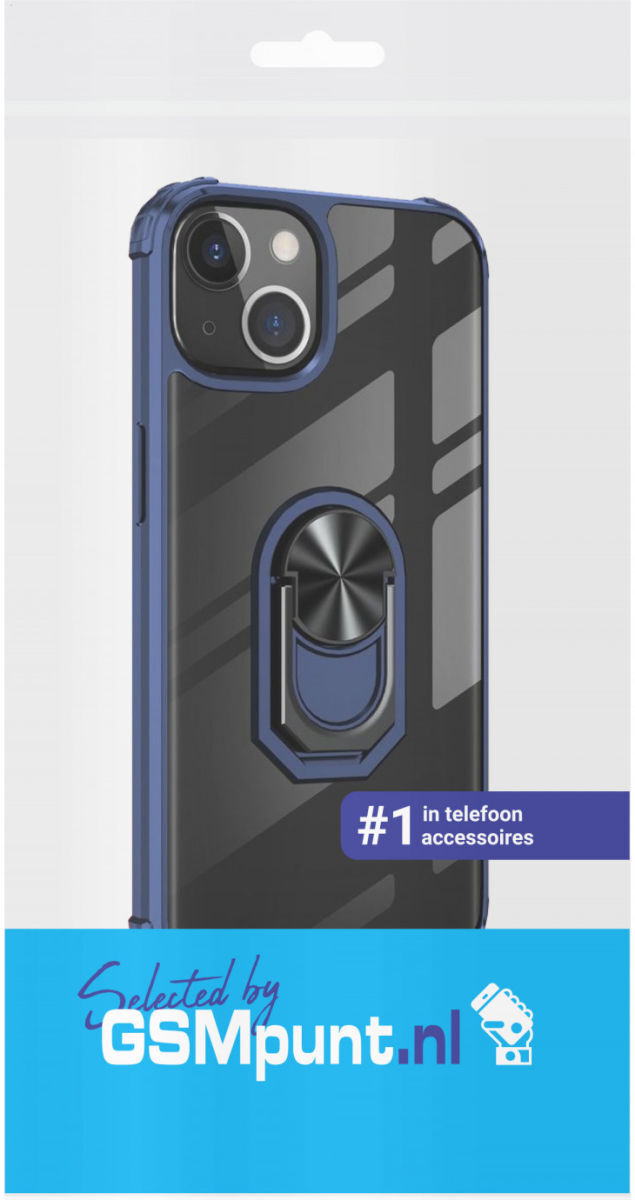 Apple iPhone 13 Mini Hoesje Hybride Kickstand Cover Transparant/Blauw afbeelding 2