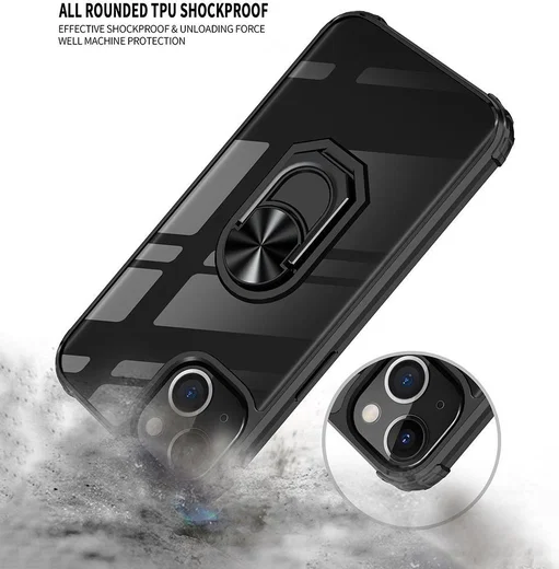 Apple iPhone 13 Mini Hoesje Hybride Kickstand Cover Transparant/Blauw afbeelding 4