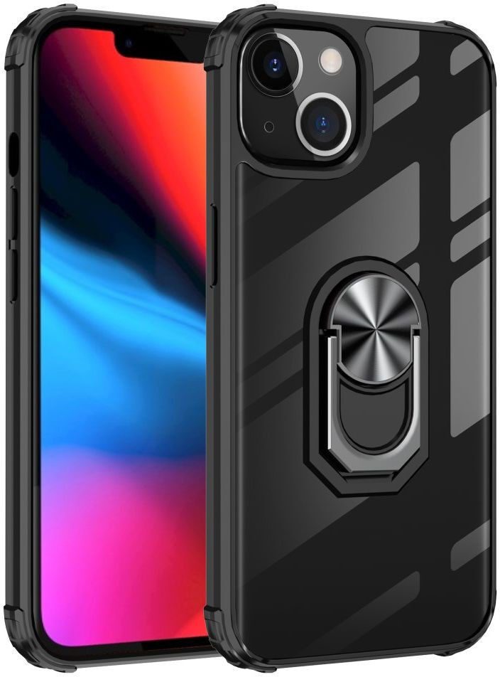 Apple iPhone 13 Hoesje Hybride Kickstand Back Cover Zwart/Zilver afbeelding 1